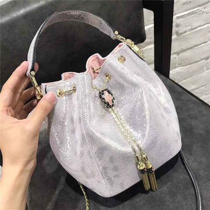 Luxury Snake Skin Leather Bucket Bag – Fashion Tote for Women
