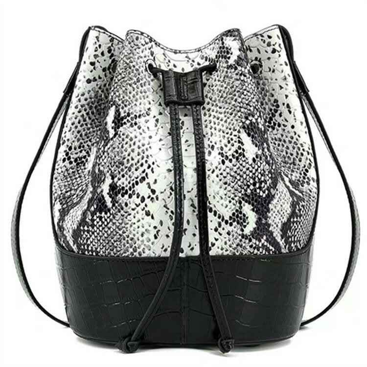 Luxury Snakeskin Leather Bucket Bag – Designer Drawstring Purse