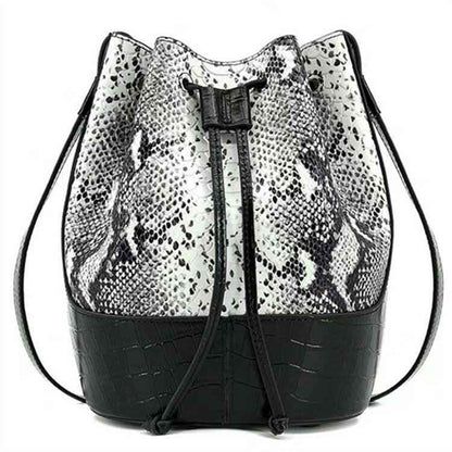 Luxury Snakeskin Leather Bucket Bag – Designer Drawstring Purse