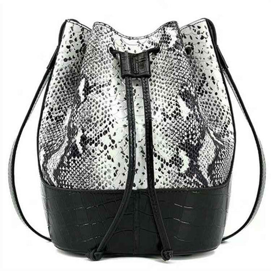 Luxury Snakeskin Leather Bucket Bag – Designer Drawstring Purse