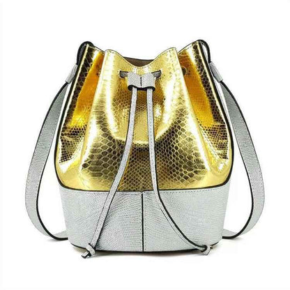 Luxury Snakeskin Leather Bucket Bag – Designer Drawstring Purse