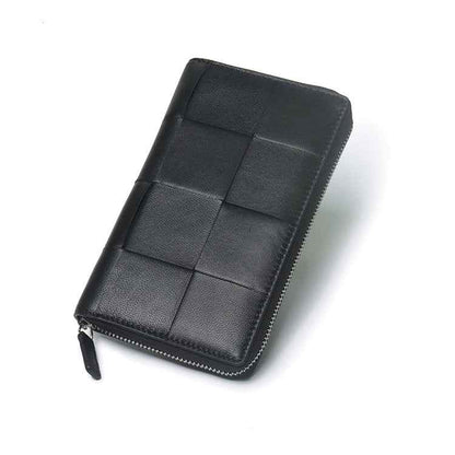 Slim Woven Leather Wallet – Luxury Cowhide Card Purse for Women