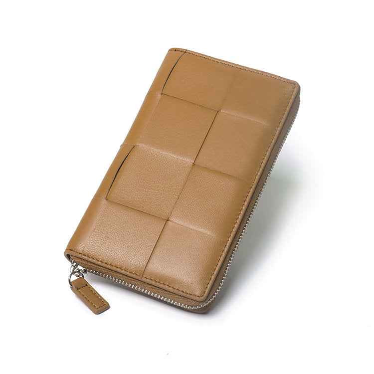 Slim Woven Leather Wallet – Luxury Cowhide Card Purse for Women