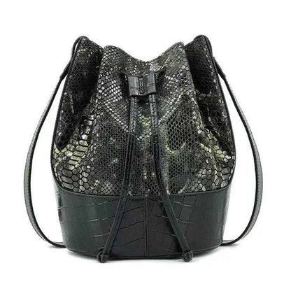 Luxury Snakeskin Leather Bucket Bag – Designer Drawstring Purse