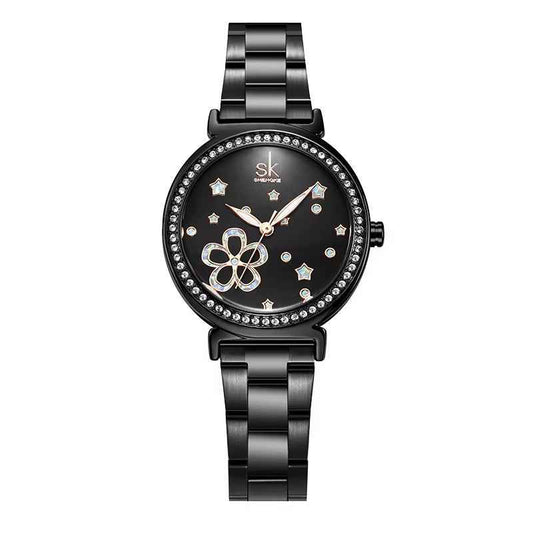 Shengke K0201L Women’s Luxury Quartz Watch – Pearl Dial, Rhinestone Markers, Stainless Steel Strap