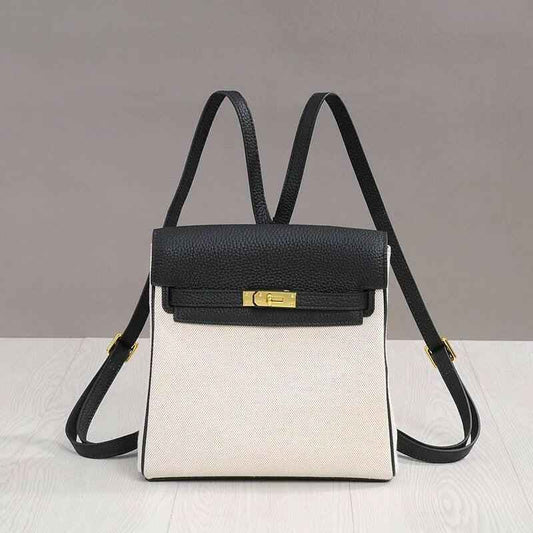 Luxury Leather Backpack Tote - Vintage Kelly-Inspired Design for Elegant Carrying