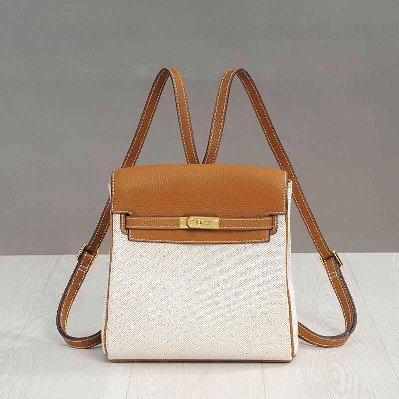 Luxury Leather Backpack Tote - Vintage Kelly-Inspired Design for Elegant Carrying