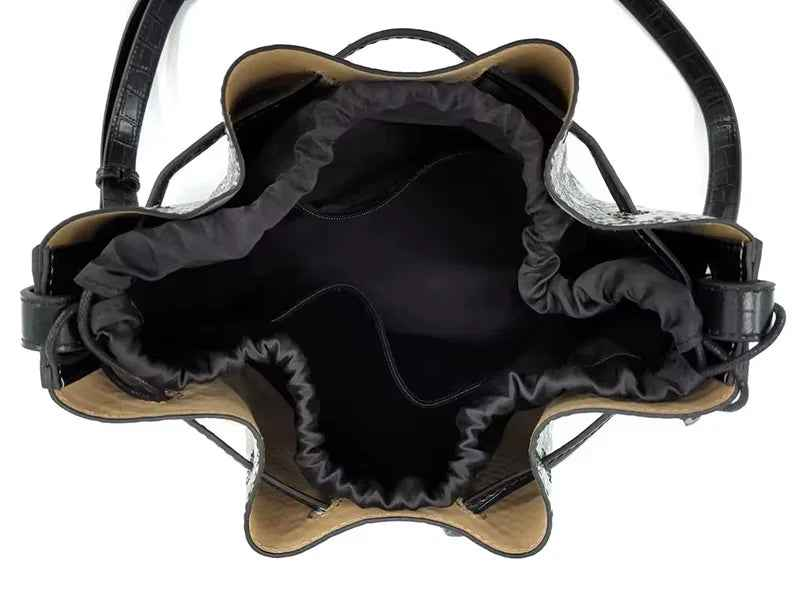 Luxury Snakeskin Leather Bucket Bag – Designer Drawstring Purse