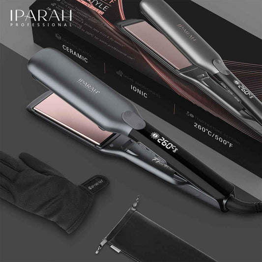 IPARAH Professional Wide Flat Iron Hair Straightener – Fast Heat, Ionic Styling
