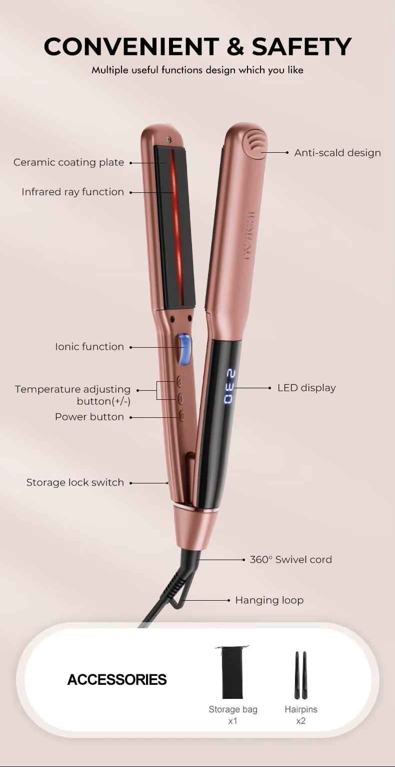 IPARAH Ceramic Flat Iron Hair Straightener with Infrared & Negative Ions