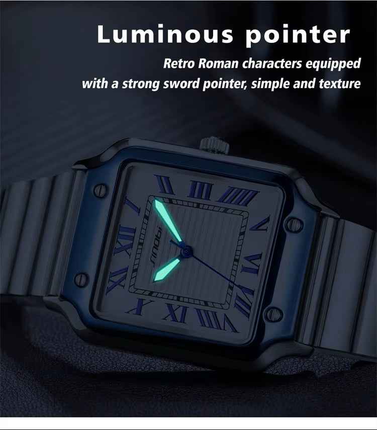 Watch with glowing pointer and Roman numerals on a dark background