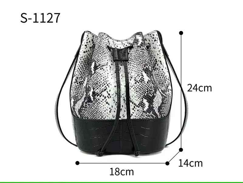 Luxury Snakeskin Leather Bucket Bag – Designer Drawstring Purse