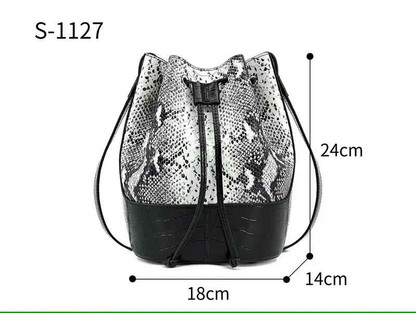 Luxury Snakeskin Leather Bucket Bag – Designer Drawstring Purse