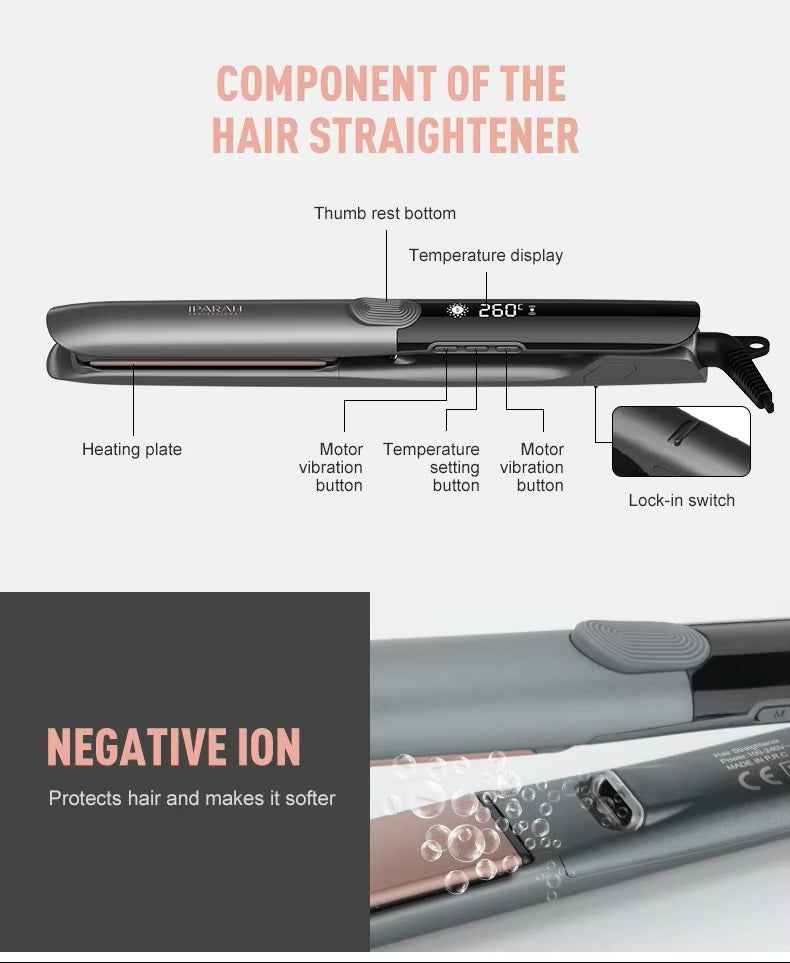 IPARAH P-112 Ionic Hair Straightener 260℃ Flat Iron with LED Display