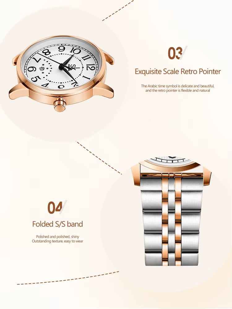 Shengke K0200L Luxury Women’s Watch – Stainless Steel Band, Waterproof, Calendar Reloj Mujer