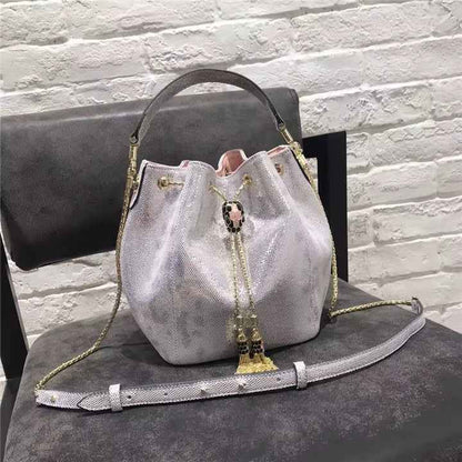 Luxury Snake Skin Leather Bucket Bag – Fashion Tote for Women