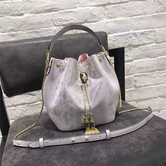 Luxury Snake Skin Leather Bucket Bag – Fashion Tote for Women