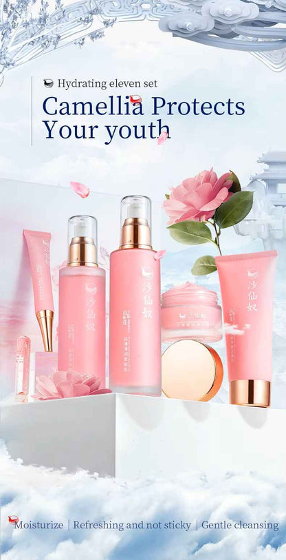 Pink Vegan Hydration Skincare Set – 11-Piece Anti-Aging Camellia Facial Care Gift Kit