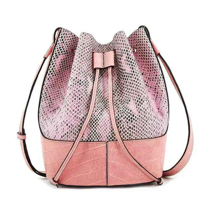 Luxury Snakeskin Leather Bucket Bag – Designer Drawstring Purse