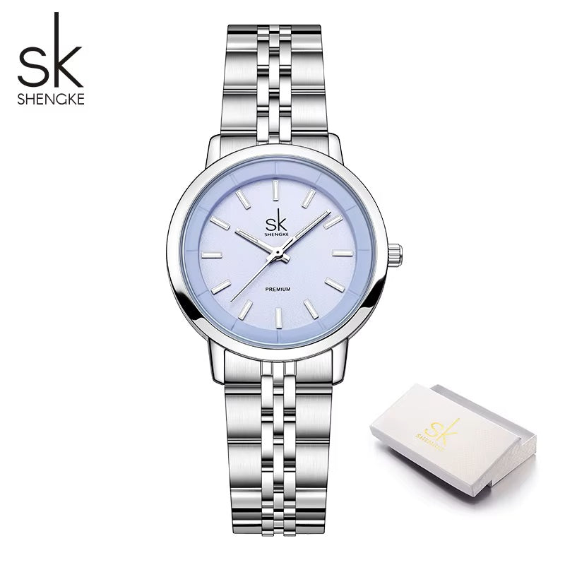 SHENGKE Ladies Quartz Wristwatch – Candy Colored Dial, Japan Movement, Stainless Steel Case & Strap