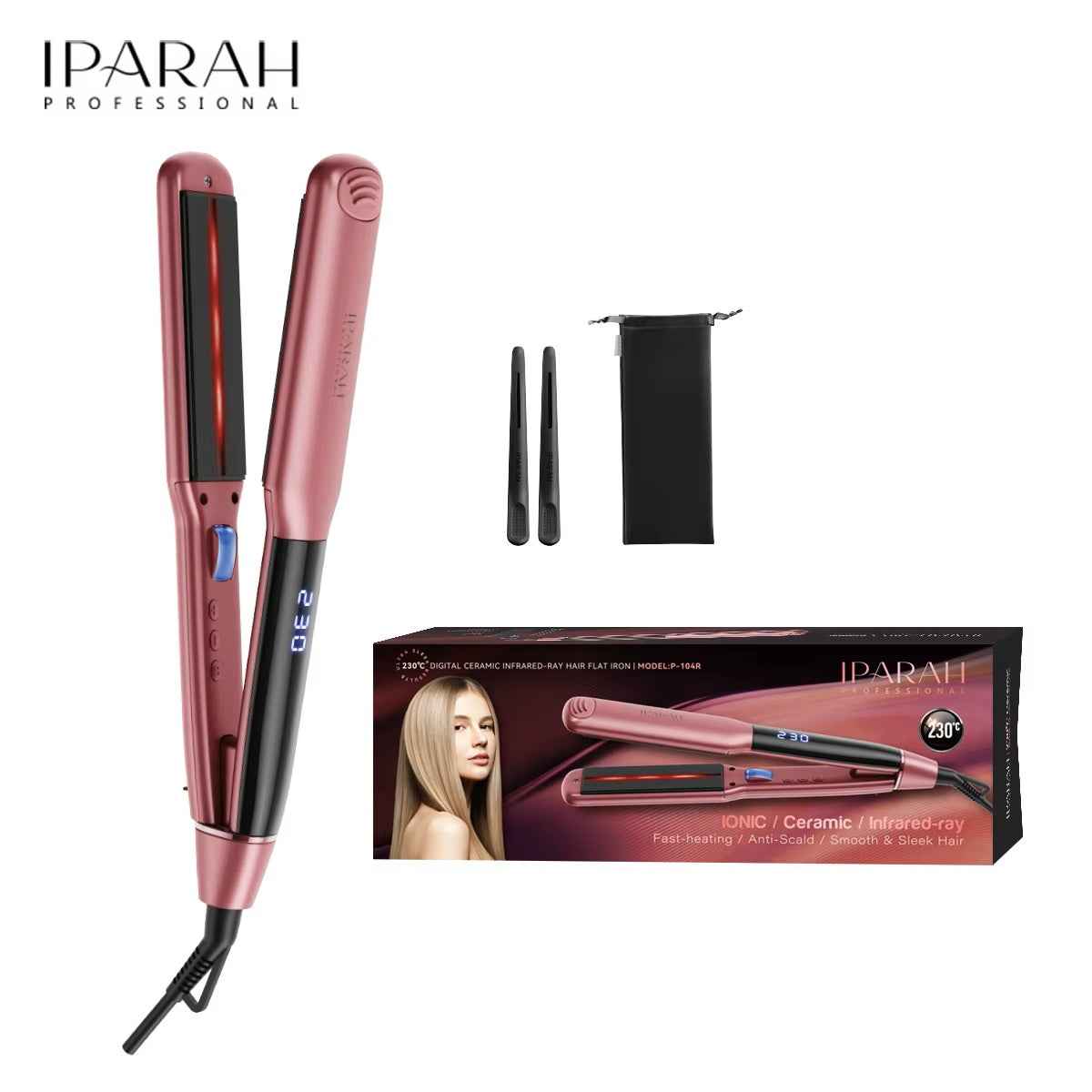 IPARAH Ceramic Flat Iron Hair Straightener with Infrared & Negative Ions