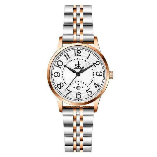 Shengke K0200L Luxury Women’s Watch – Stainless Steel Band, Waterproof, Calendar Reloj Mujer