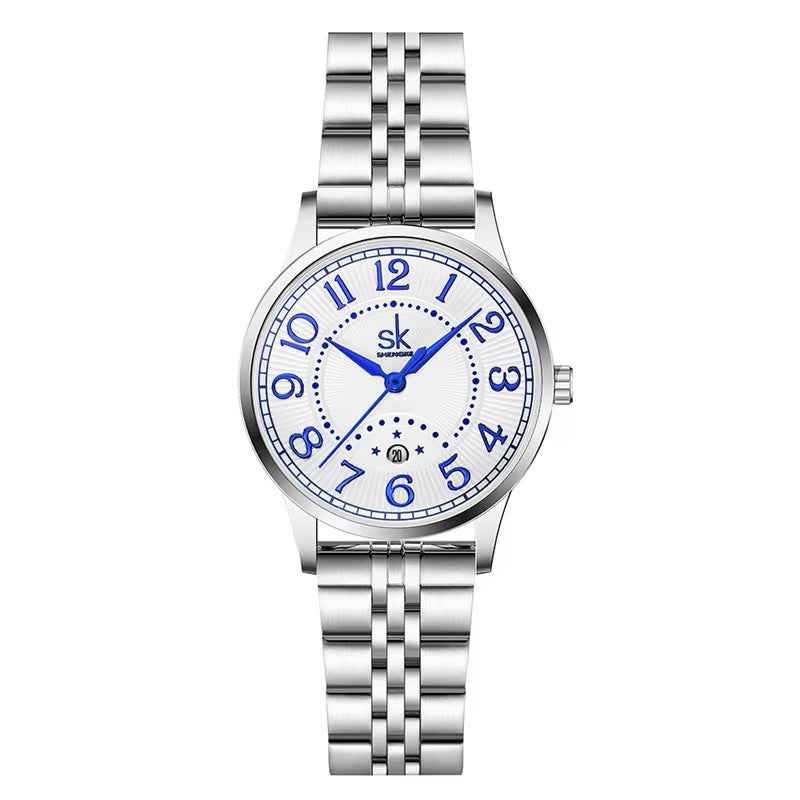 Shengke K0200L Luxury Women’s Watch – Stainless Steel Band, Waterproof, Calendar Reloj Mujer