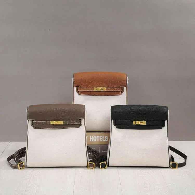 Luxury Leather Backpack Tote - Vintage Kelly-Inspired Design for Elegant Carrying