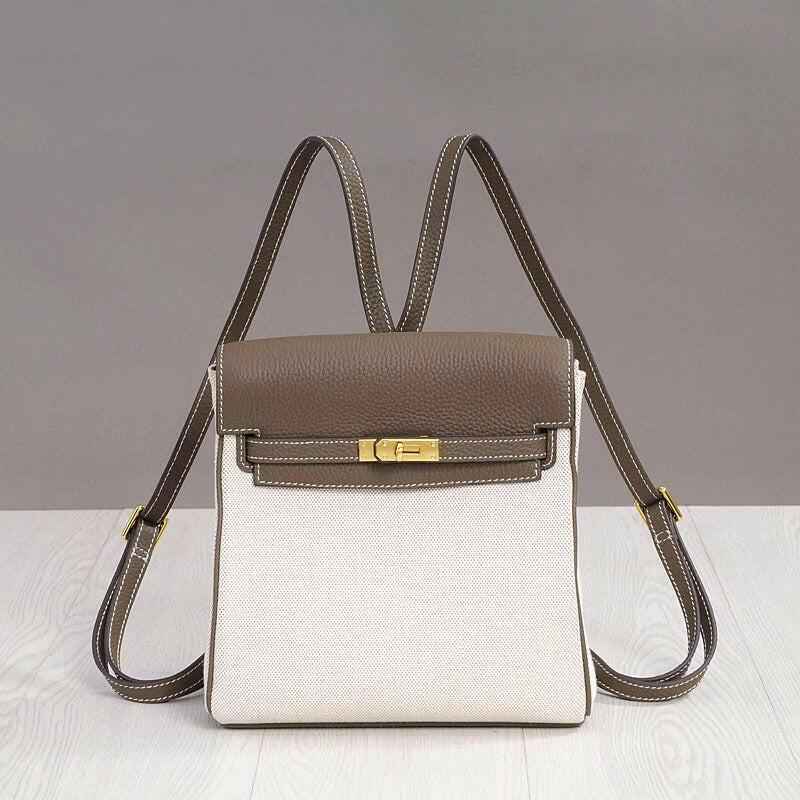 Luxury Leather Backpack Tote - Vintage Kelly-Inspired Design for Elegant Carrying