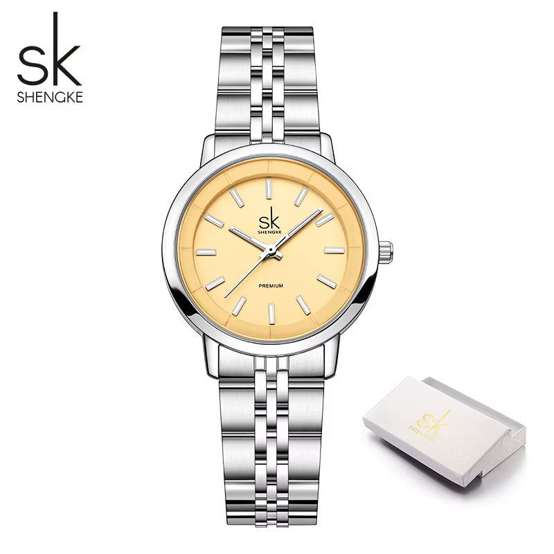 SHENGKE Ladies Quartz Wristwatch – Candy Colored Dial, Japan Movement, Stainless Steel Case & Strap